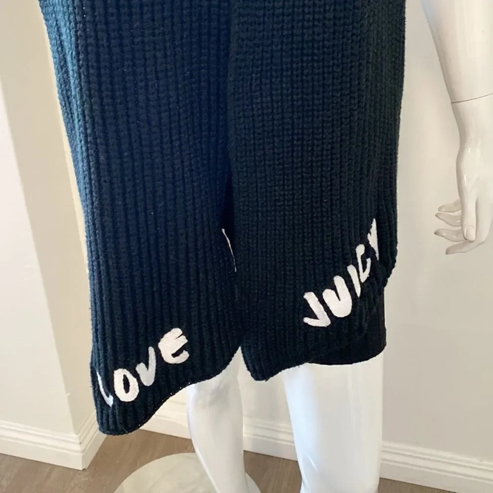 Juicy Couture Love Juicy Embroidered Logo Knit Scarf in Black